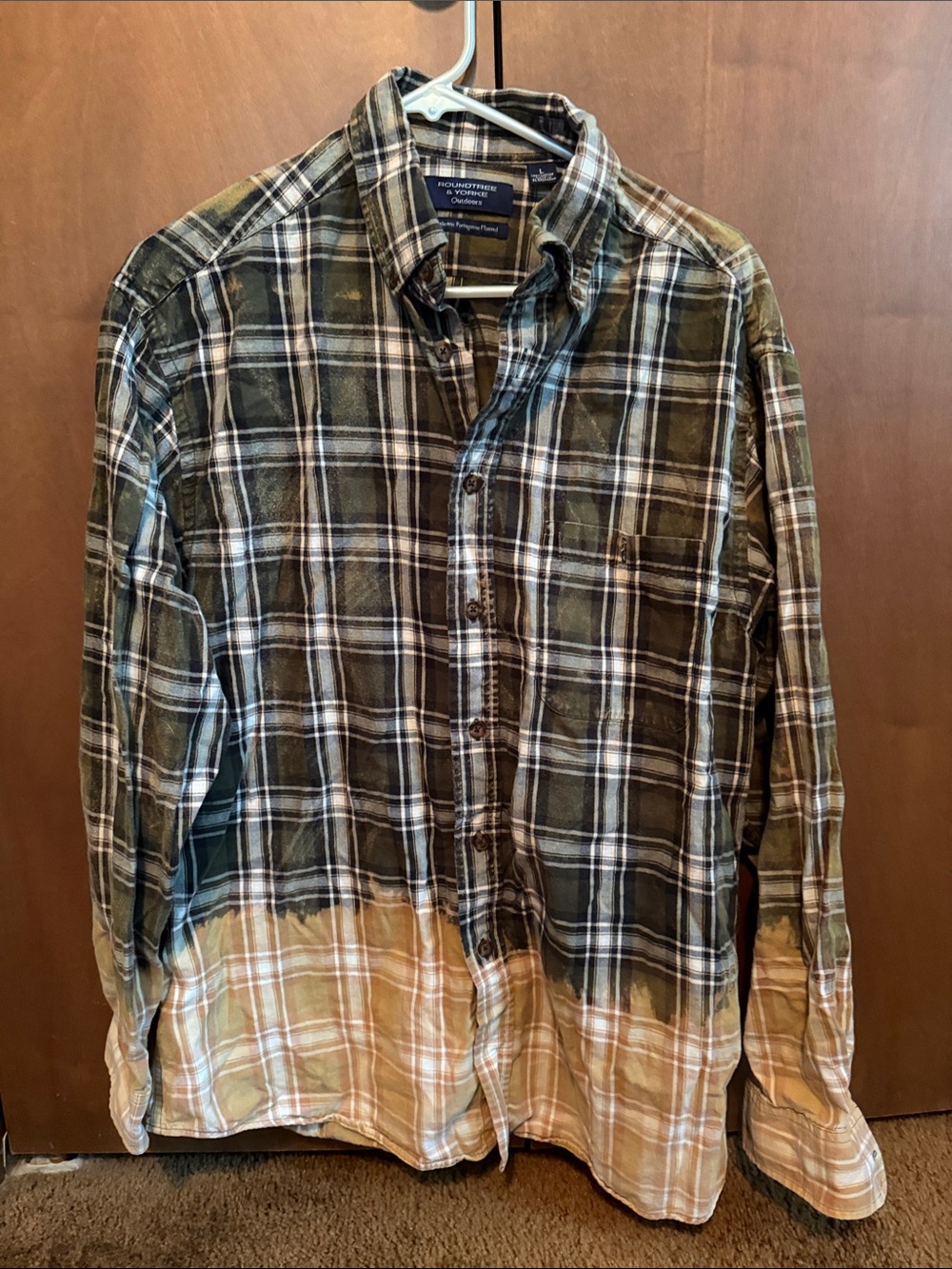 Roundtree & Yorke Olive and Tan Plaid Button-Front Shirt